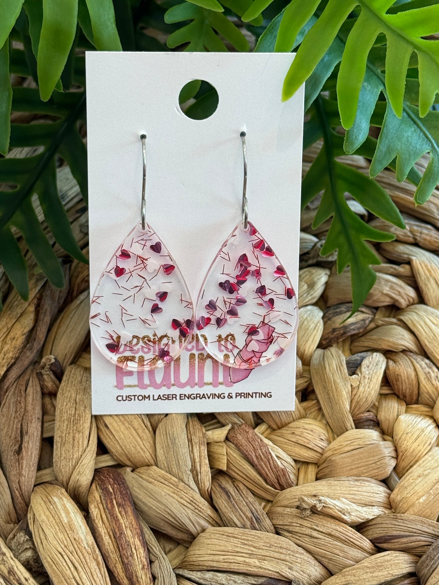 Sweetheart Confetti Red Dangle Earrings - Pink