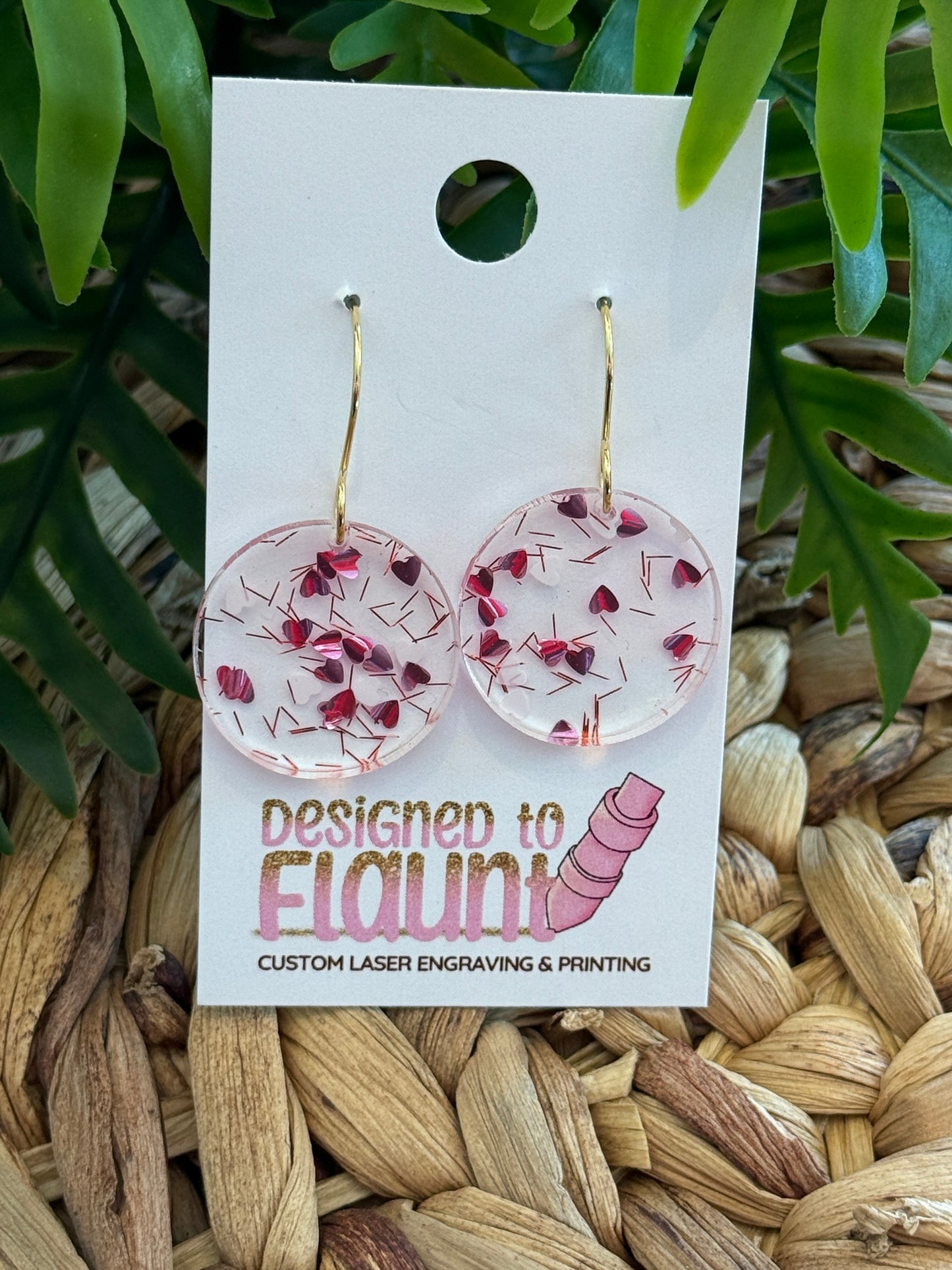 Sweetheart Confetti Red Dangle Earrings - Pink