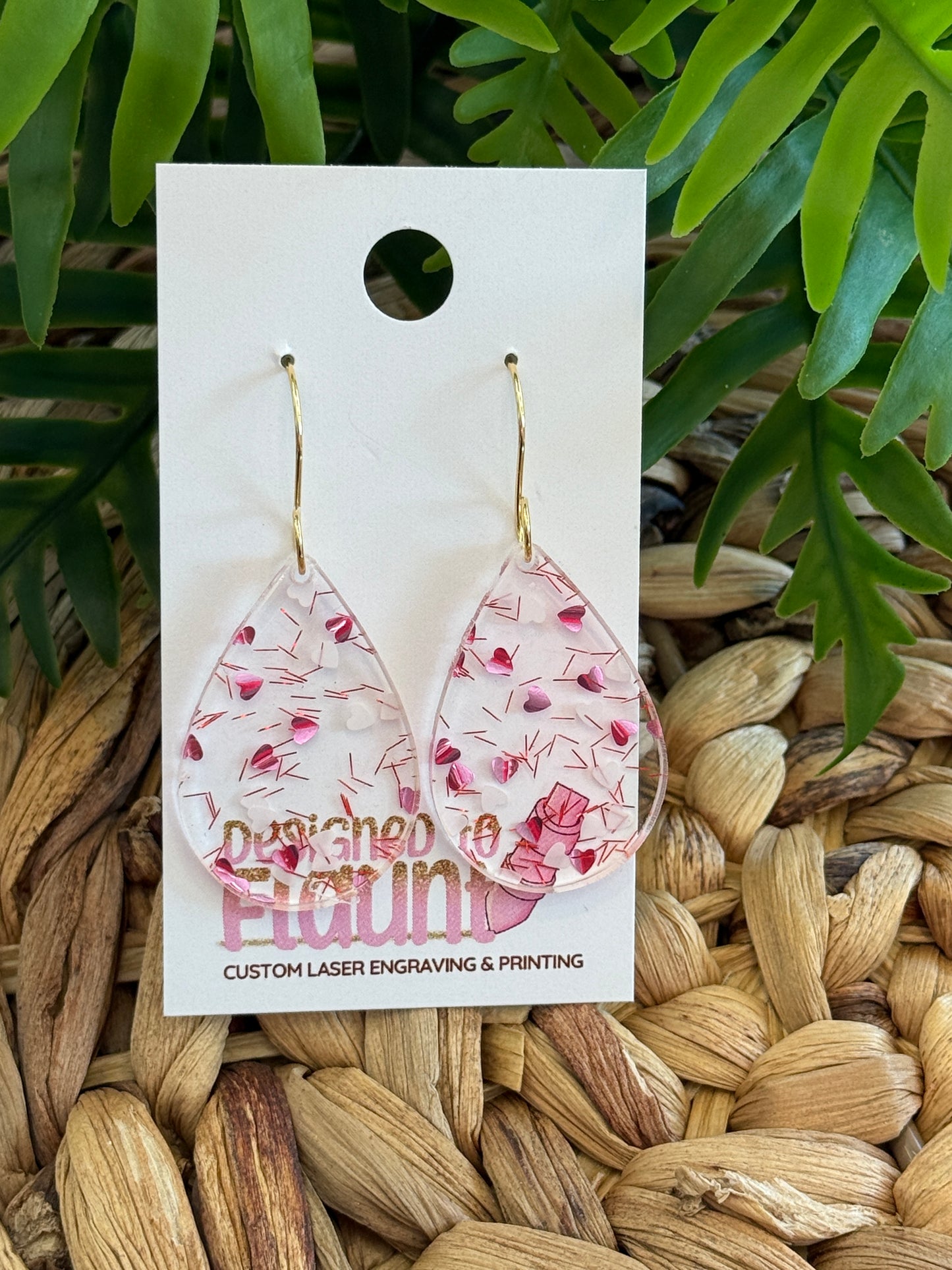 Sweetheart Confetti Red Dangle Earrings - Pink