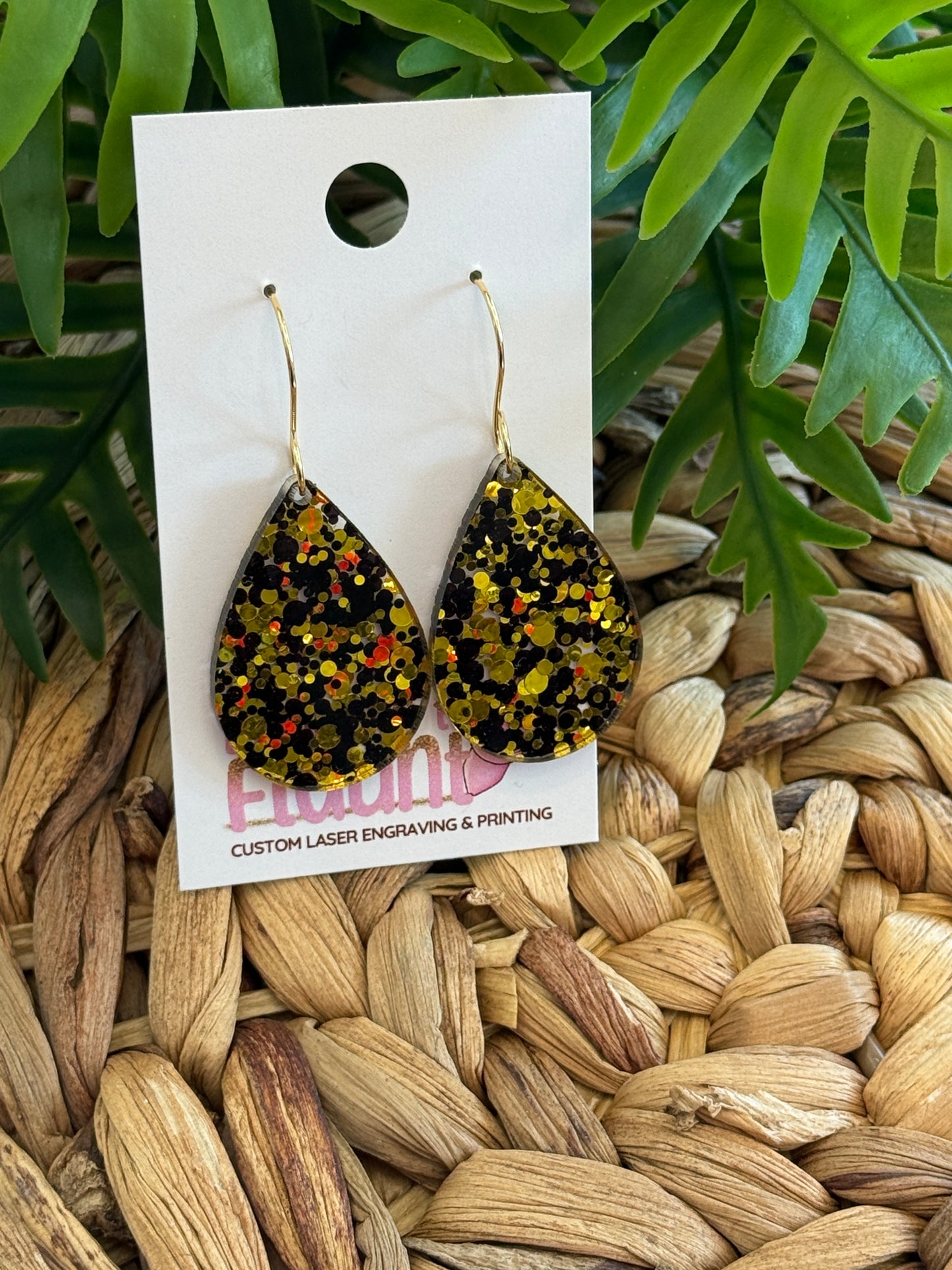 Midnight Gold Confetti Dangle Earrings