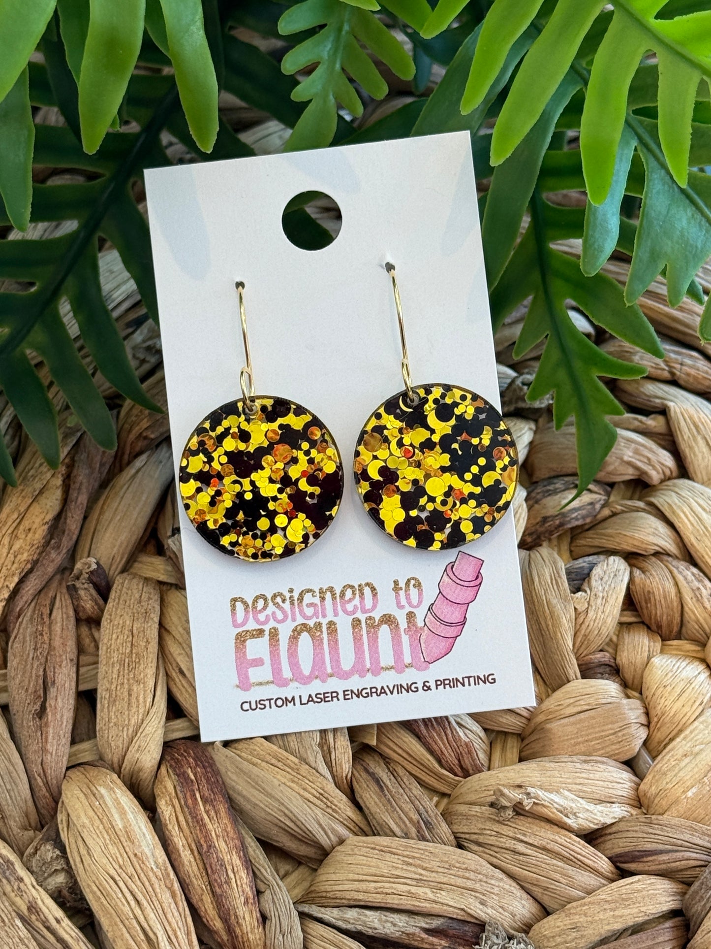 Midnight Gold Confetti Dangle Earrings