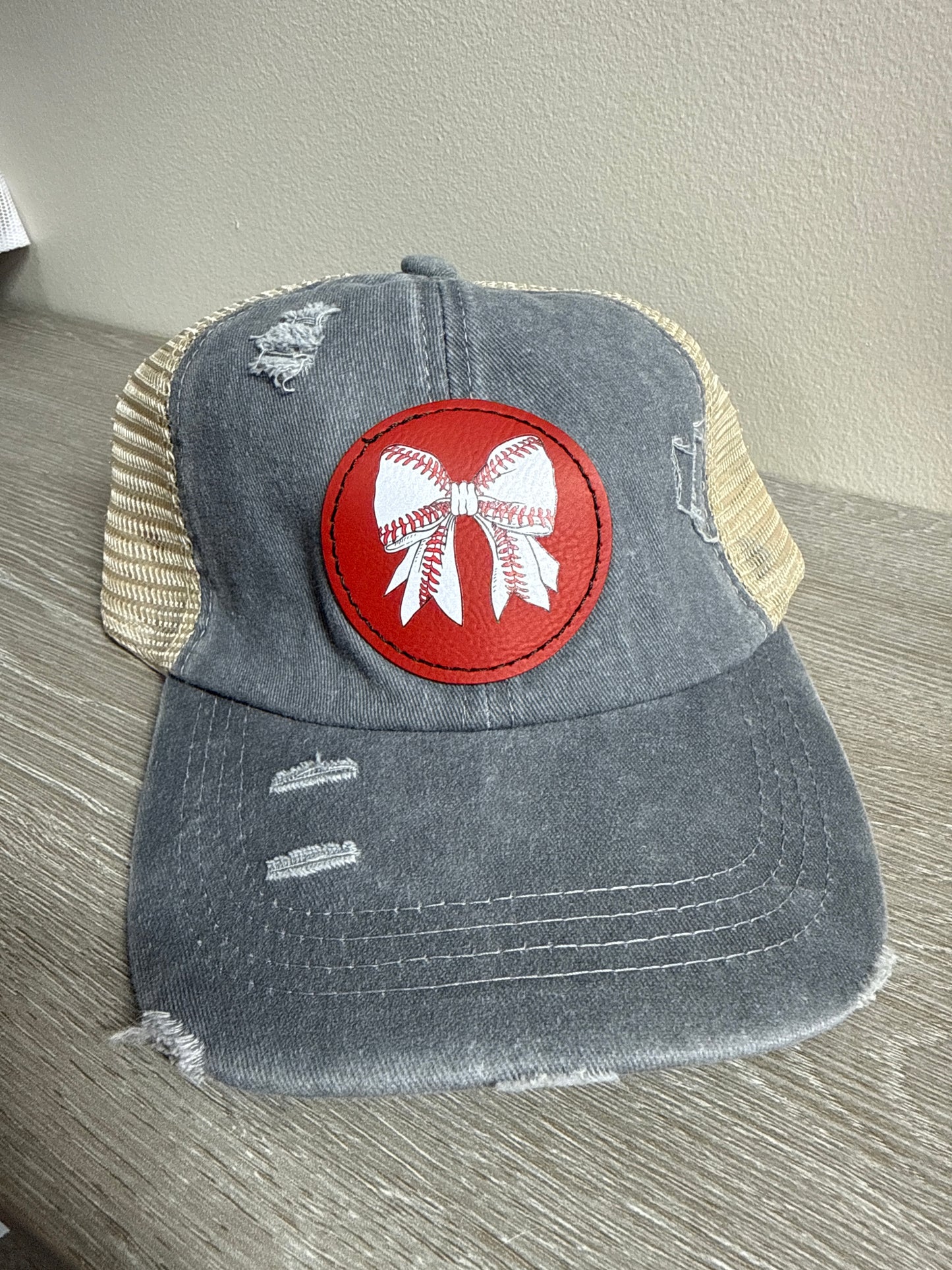 Baseball Bow Women's Ponytail Hat