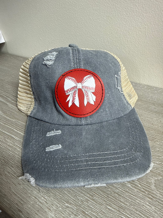 Baseball Bow Women's Ponytail Hat