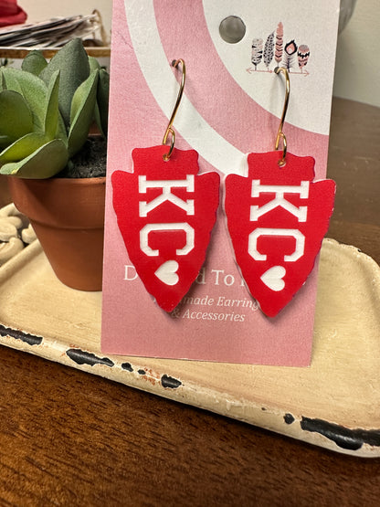 Engraved KC Heart Dangle Earrings