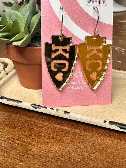 Engraved KC Heart Dangle Earrings