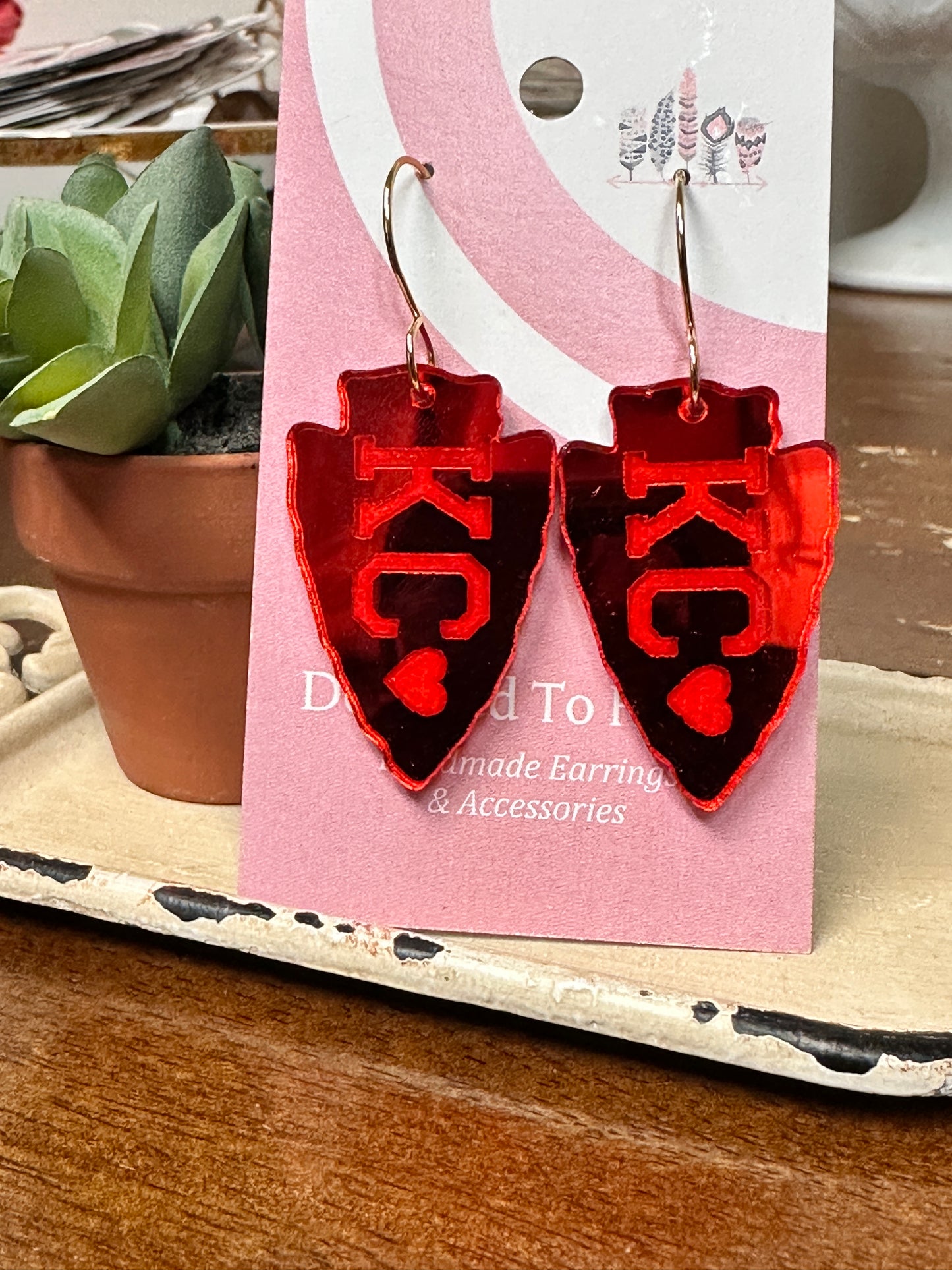 Engraved KC Heart Dangle Earrings