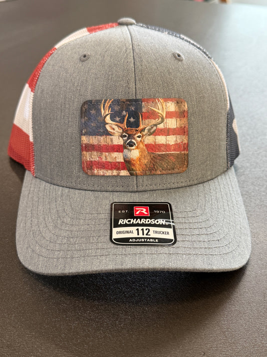 UV Printed Patriotic Buck Flag Men's Richardson 112 Trucker Hat
