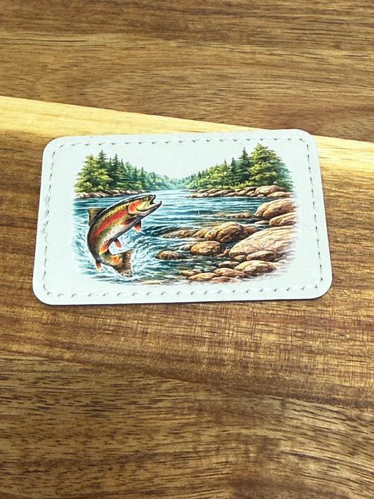 UV Printed Trout River Scene Leatherette Patch