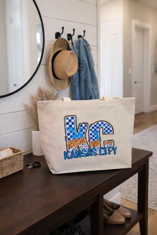 Blue KC Checkered Paint Canvas Bag