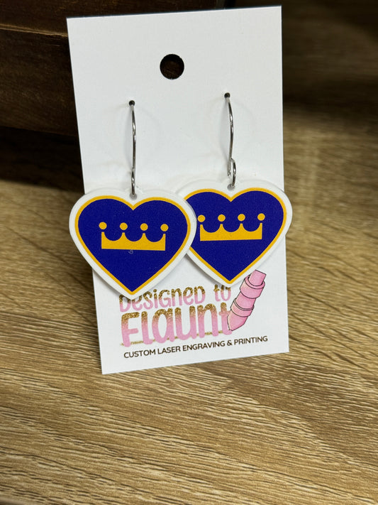UV Printed KC Royals Inspired Heart Dangle Earrings