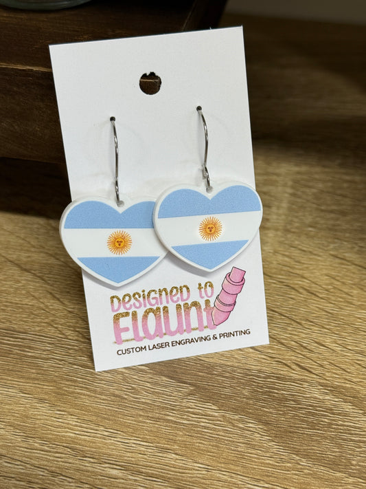 UV Printed Argentina Flag Hearts Dangle Earrings