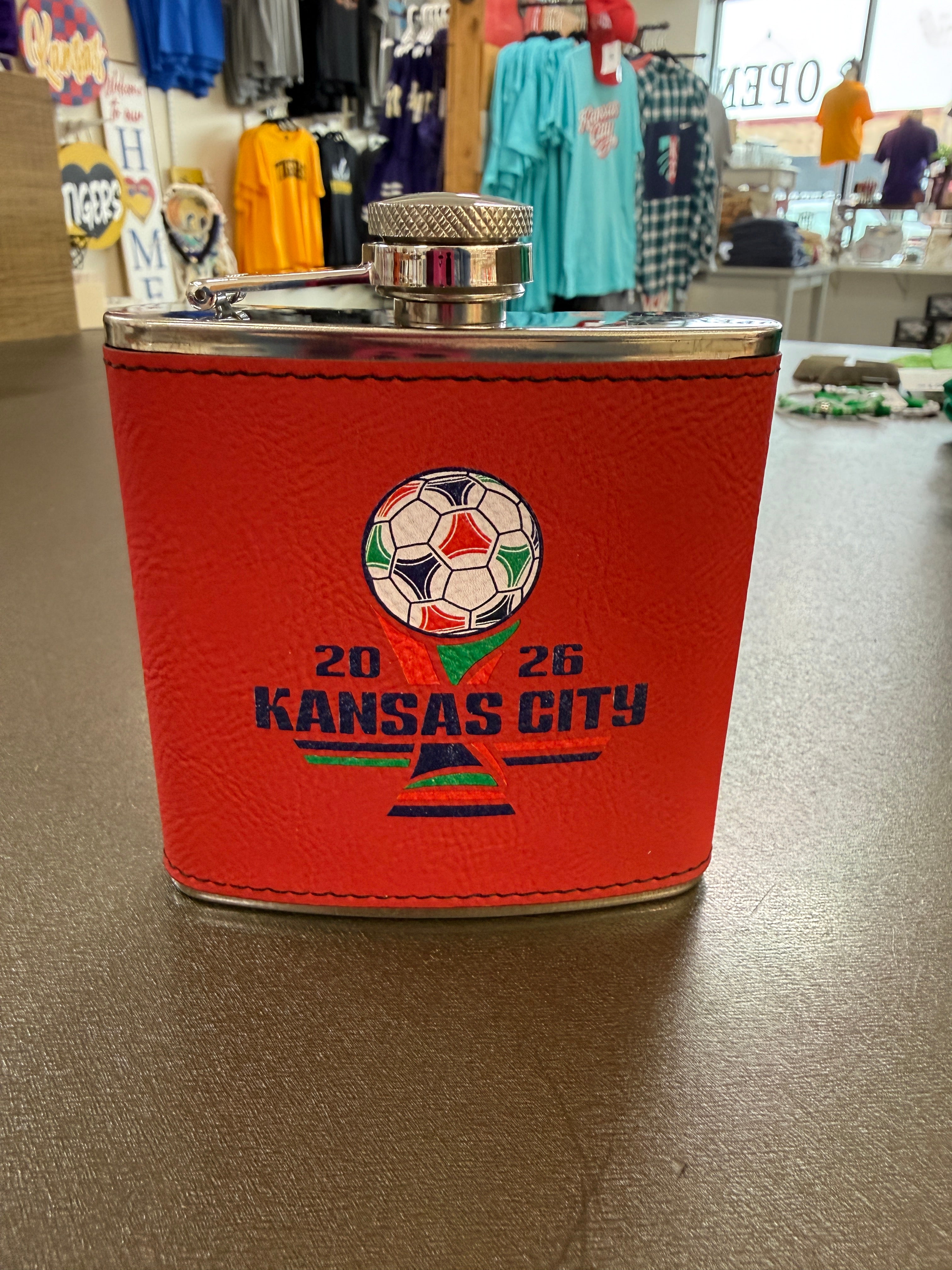 KC Cup Soccer Flask | Kansas City 2026 Leatherette Flask – Designed To ...