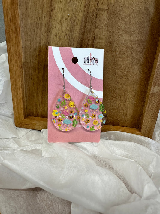 Chicks and Chickens Scattered Print Dangle Earrings