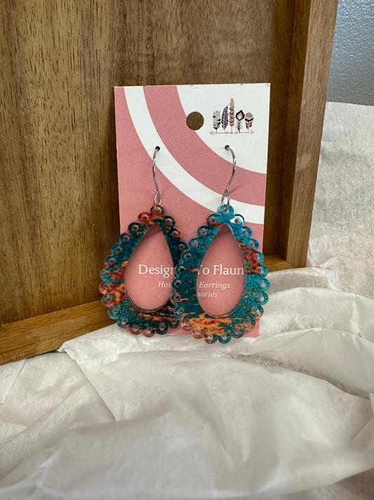Copper Patina Print Dangle Earrings