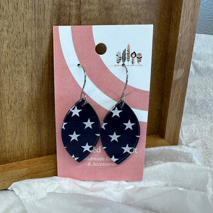 Navy Stars Scattered Print Dangle Earrings