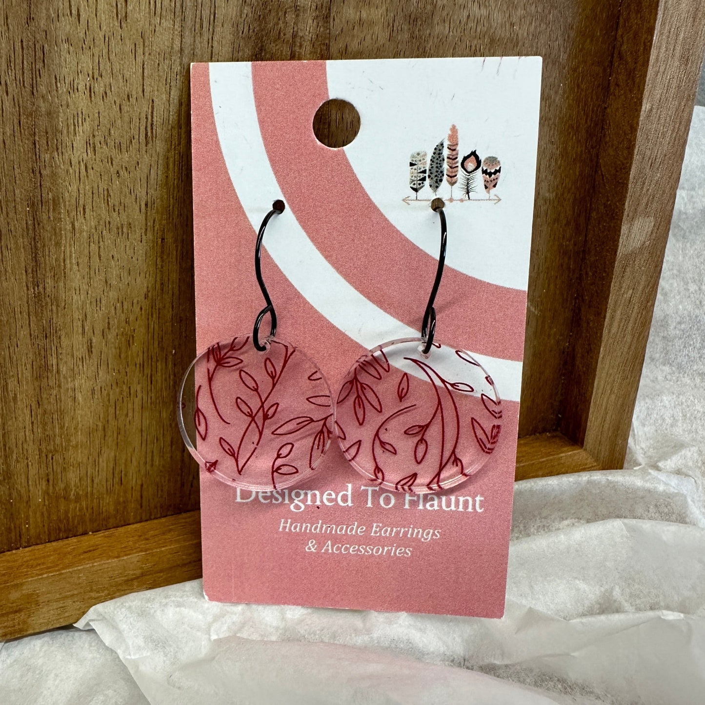Red Scattered Vine Print Dangle Earrings