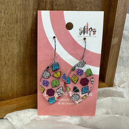 Role Playing Dice Scattered Print Dangle Earrings