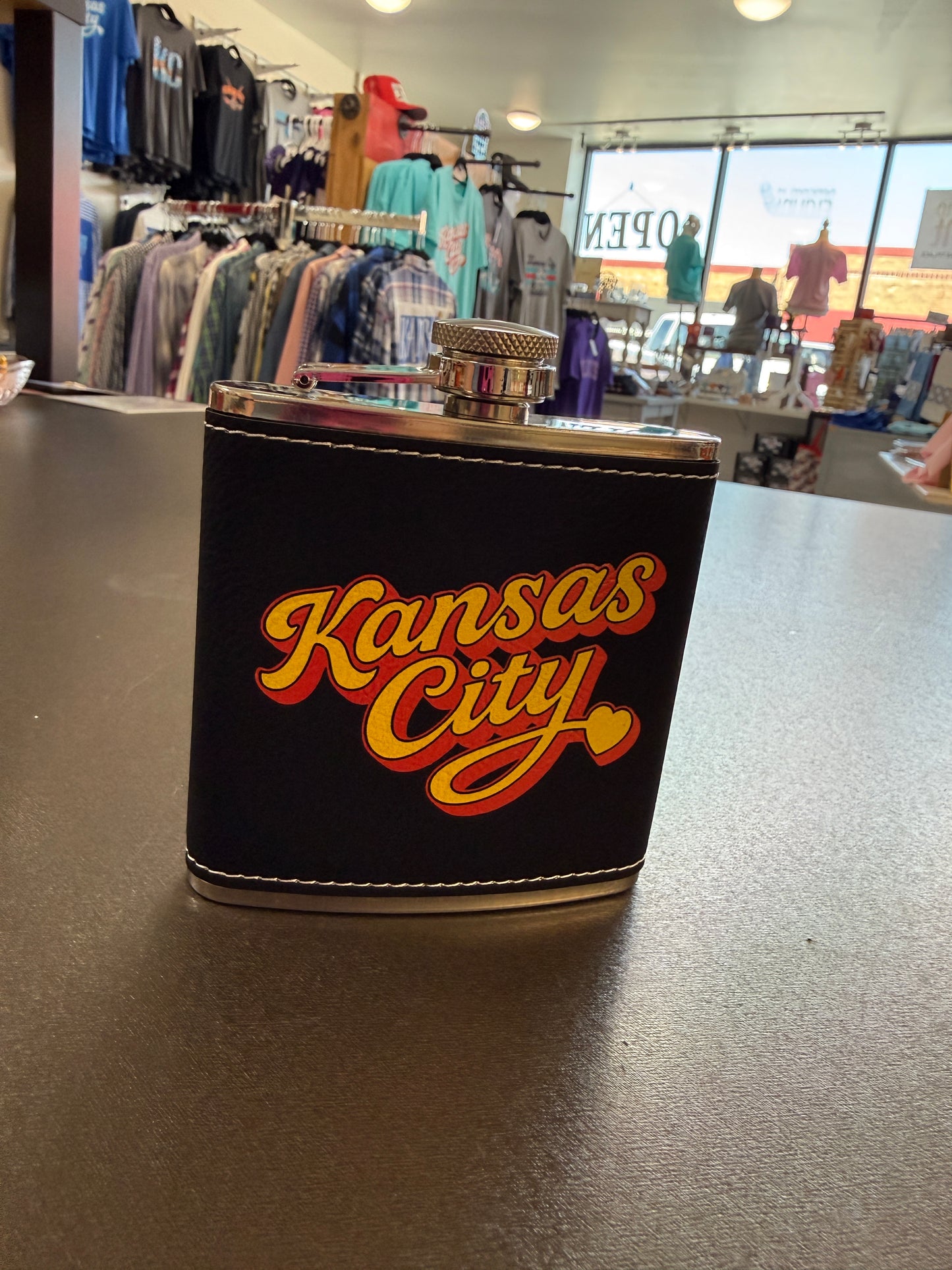 Kansas City Home Team Football Script UV Printed 6 oz Stainless Steel Flask