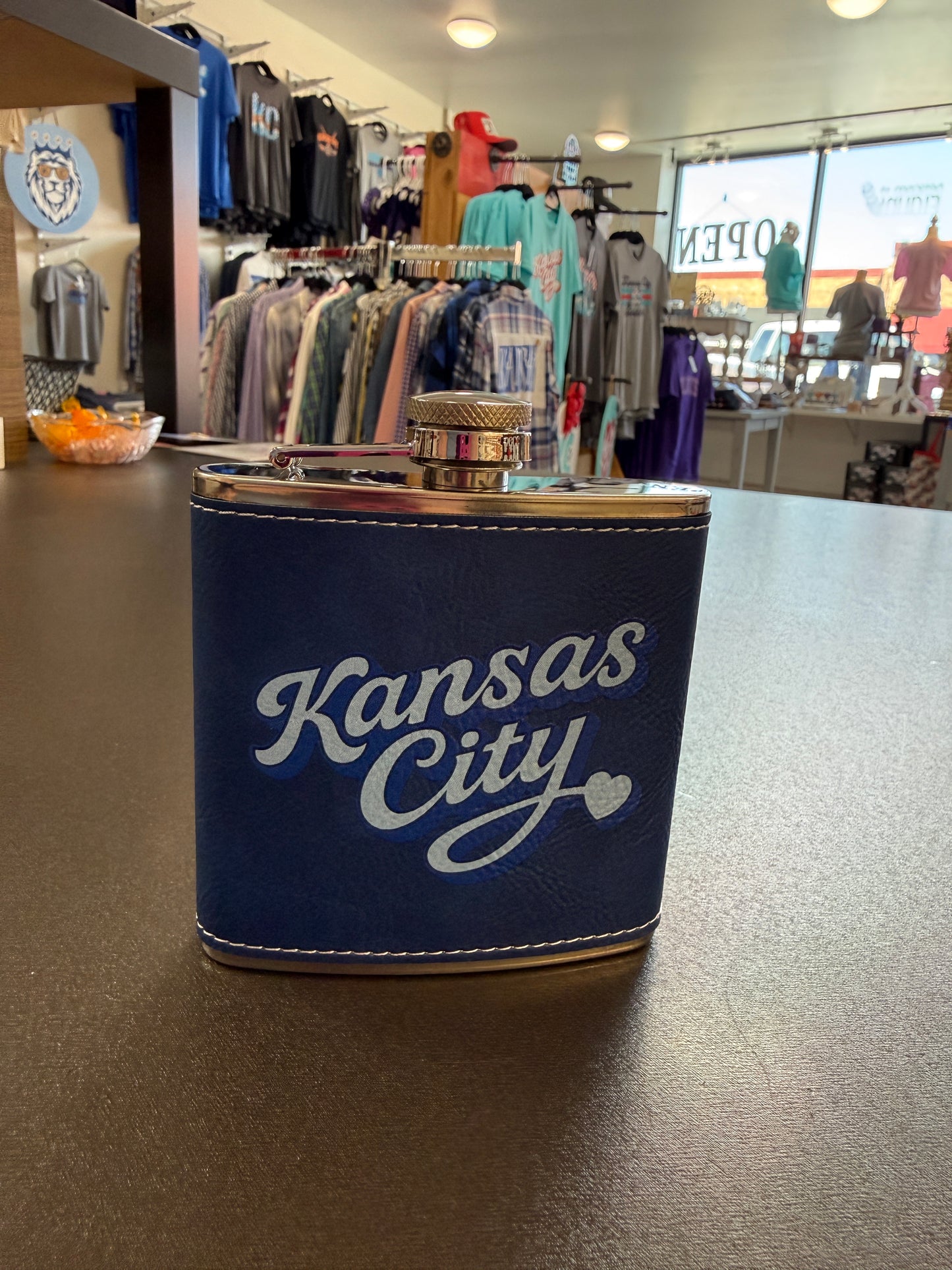 Kansas City Home Team Baseball Script UV Printed 6 oz Stainless Steel Flask