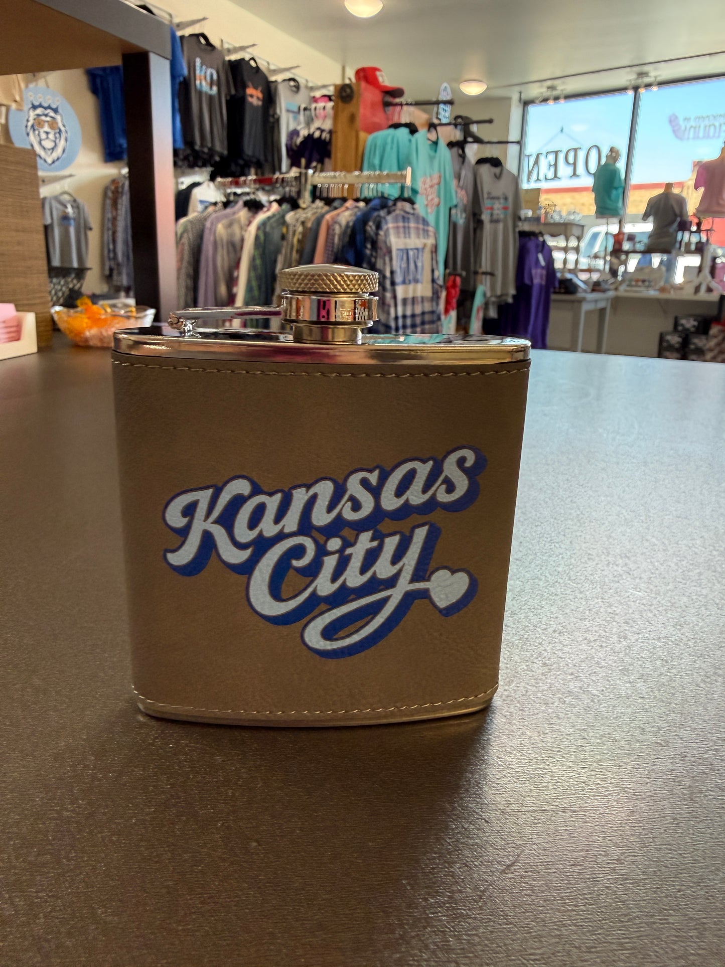 Kansas City Home Team Baseball Script UV Printed 6 oz Stainless Steel Flask