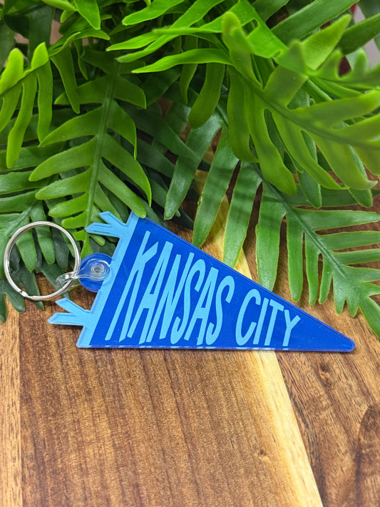 Blue Kansas City Pennant Keychain