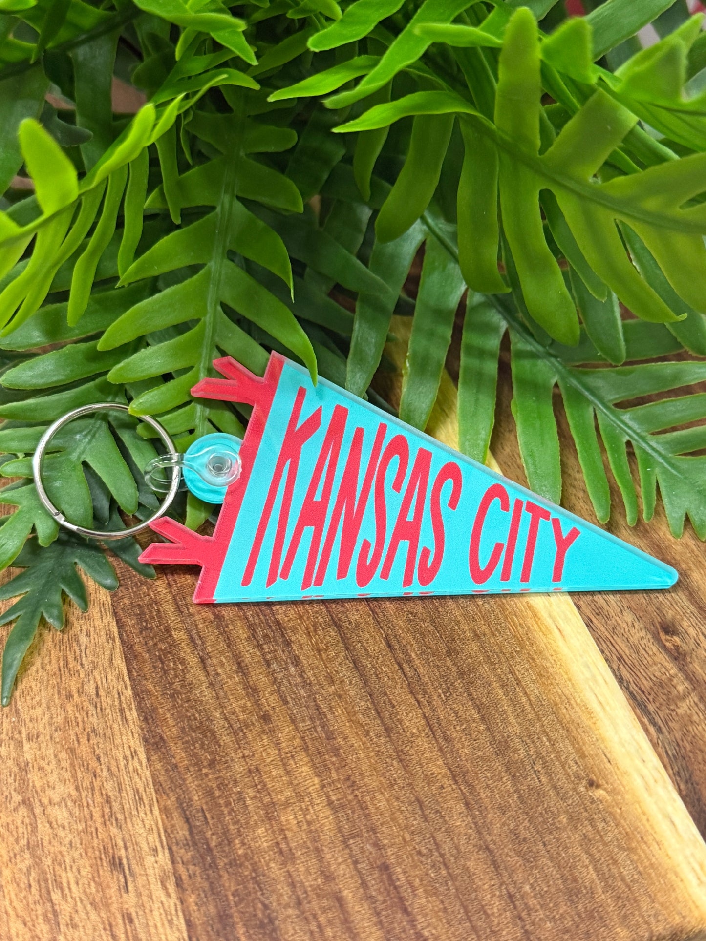 Teal/Red Kansas City Pennant Keychain