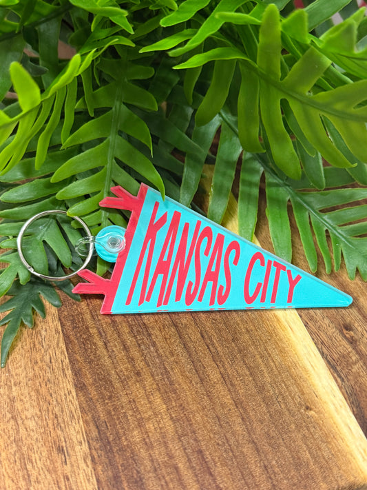 Teal/Red Kansas City Pennant Keychain