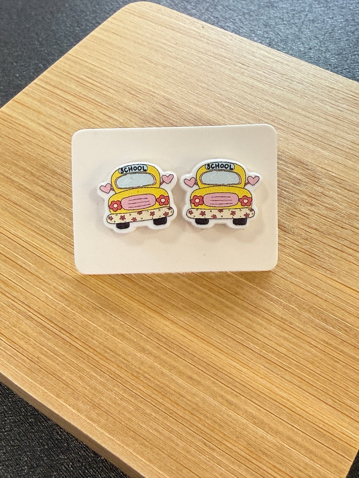 Sweet Ride School Bus Acrylic Stud Earrings