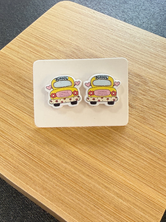 Sweet Ride School Bus Acrylic Stud Earrings