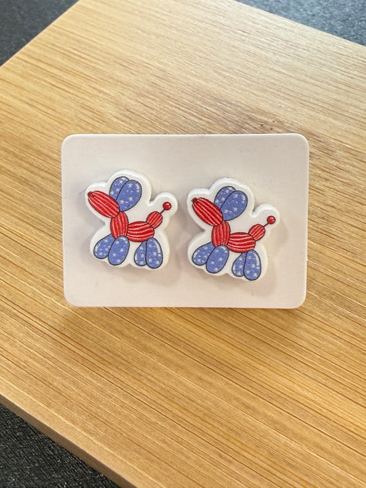 Patriotic Balloon Pup Acrylic Stud Earrings