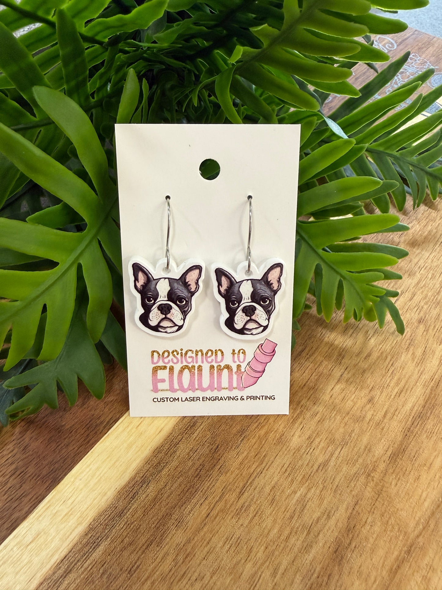 UV Printed Bossy Bostons Acrylic Dangle Earrings