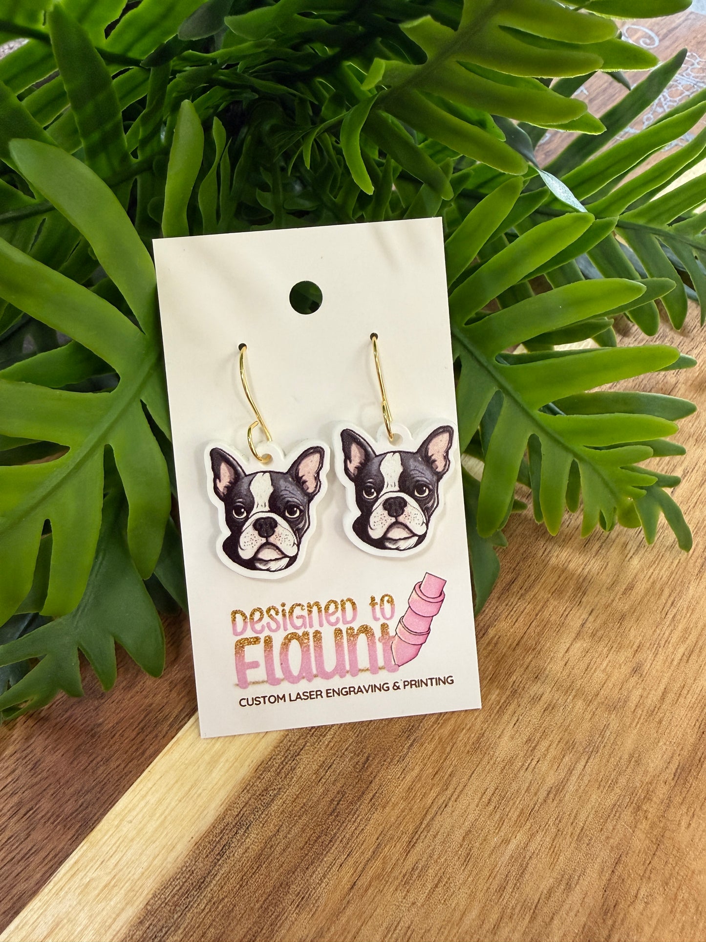 UV Printed Bossy Bostons Acrylic Dangle Earrings
