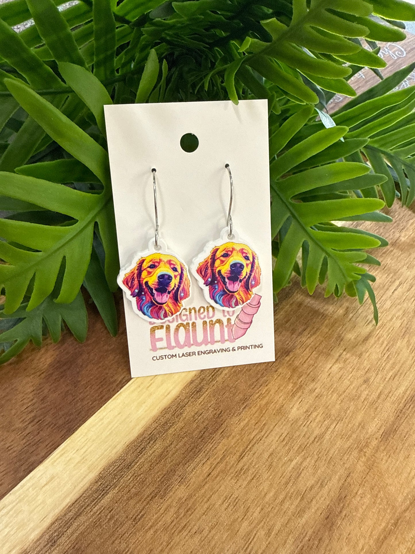 UV Printed Golden Grins Acrylic Dangle Earrings
