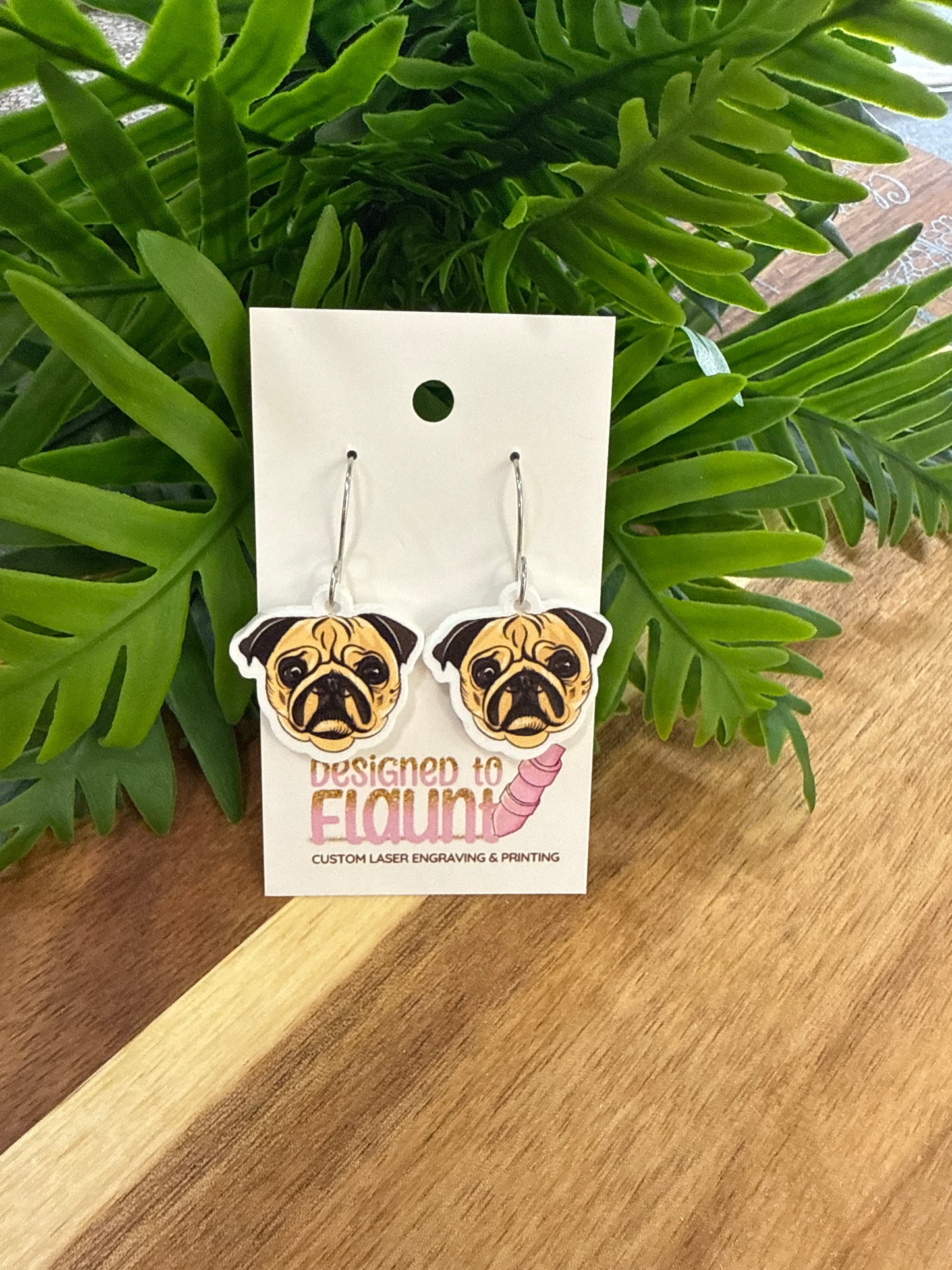 UV Printed Snuggle Pugs Acrylic Dangle Earrings