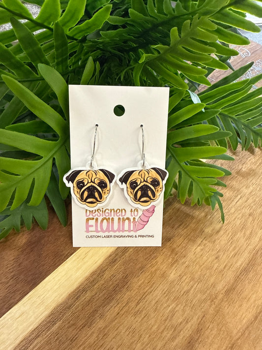 UV Printed Snuggle Pugs Acrylic Dangle Earrings