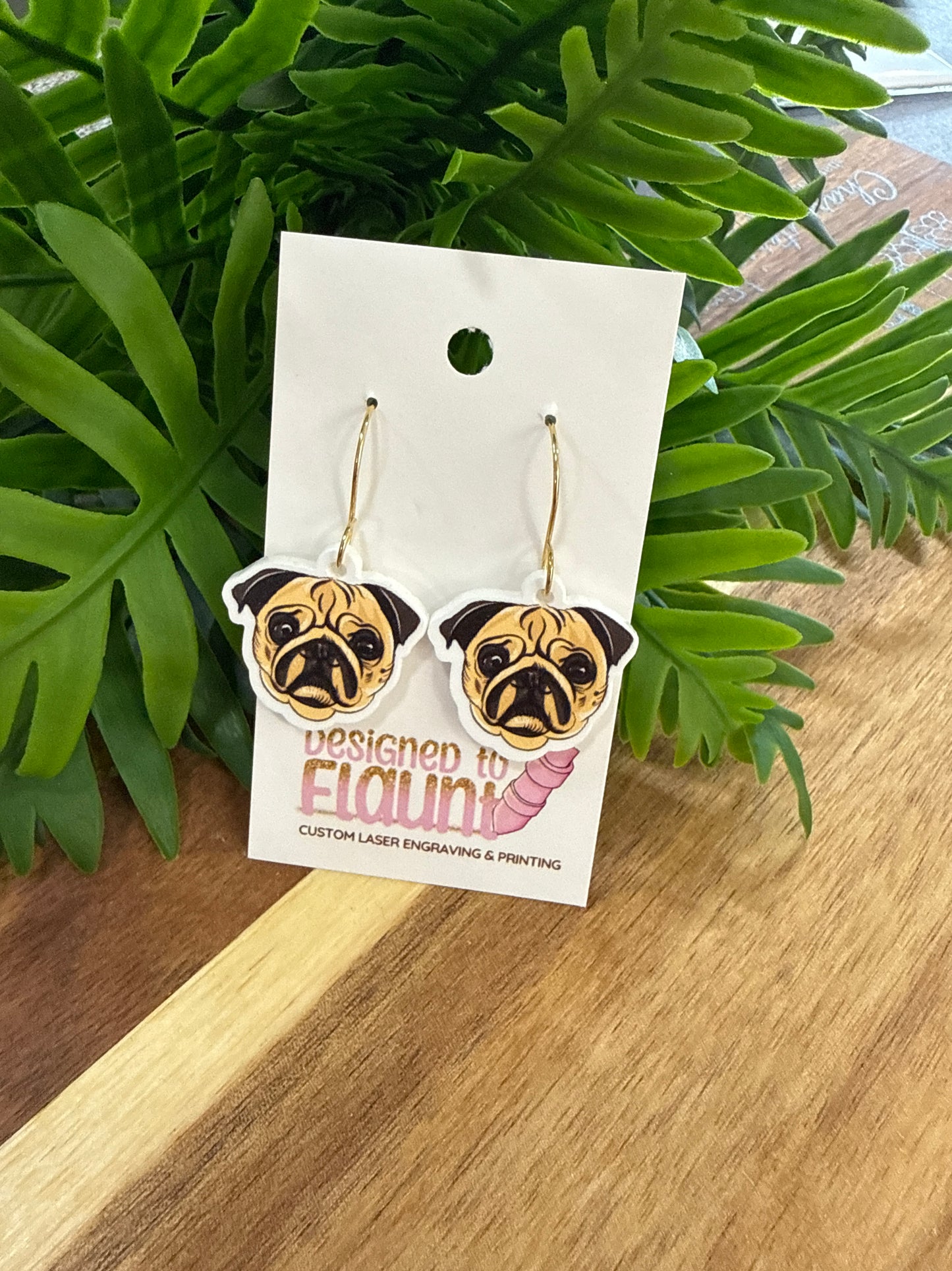 UV Printed Snuggle Pugs Acrylic Dangle Earrings