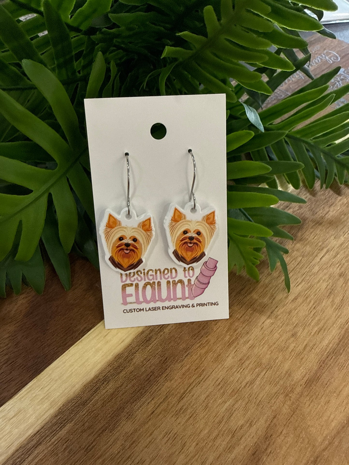 UV Printed Yippie Yorkies Acrylic Dangle Earrings