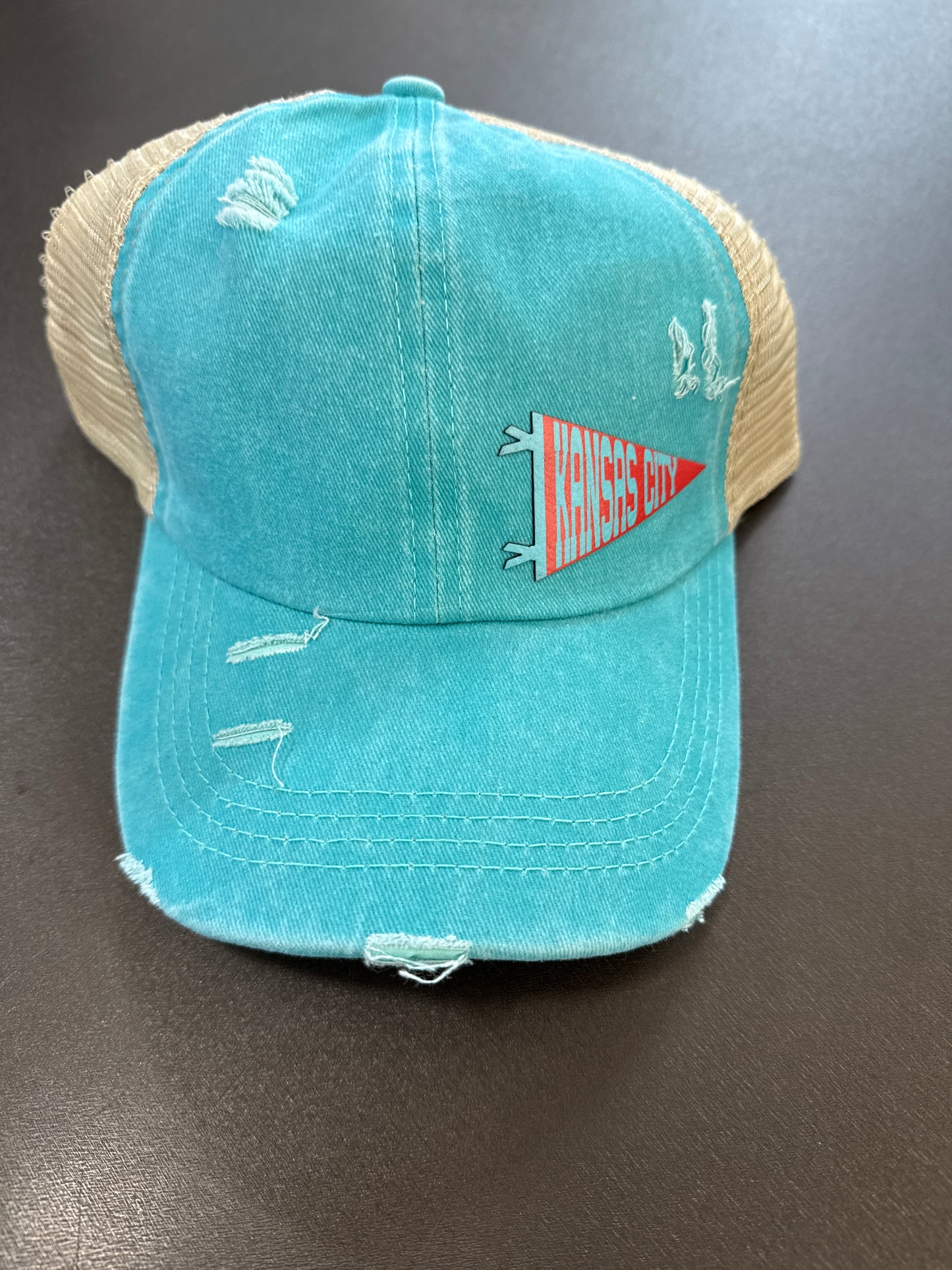 Teal/Red Kansas City Pennant Women's Ponytail Hat