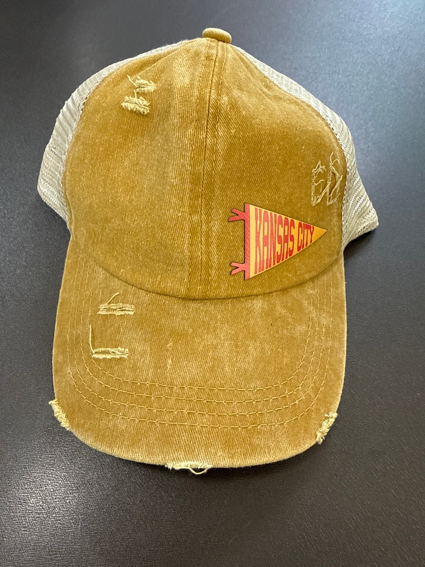 Red/Yellow Kansas City Pennant Women's Ponytail Hat
