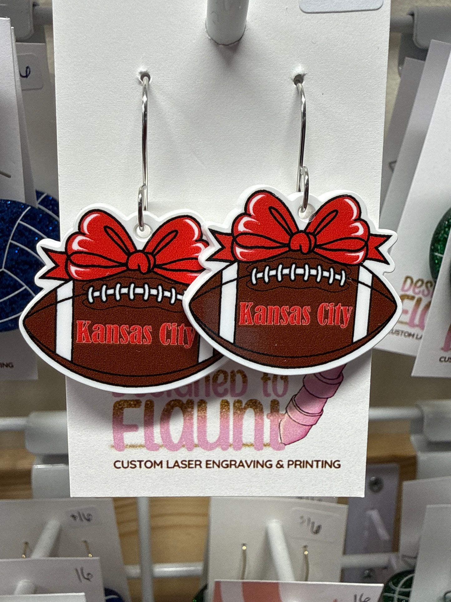 UV Printed Kansas City Football Bow Dangle Earrings