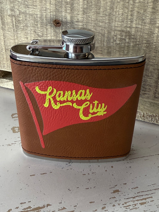 UV Printed Kansas City Red Pennant 6 oz Flask