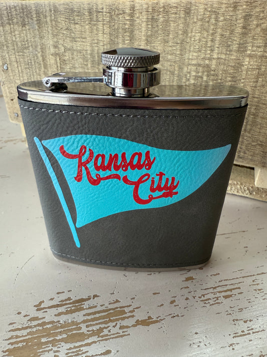 UV Printed Kansas City Teal Pennant 6 oz Flask