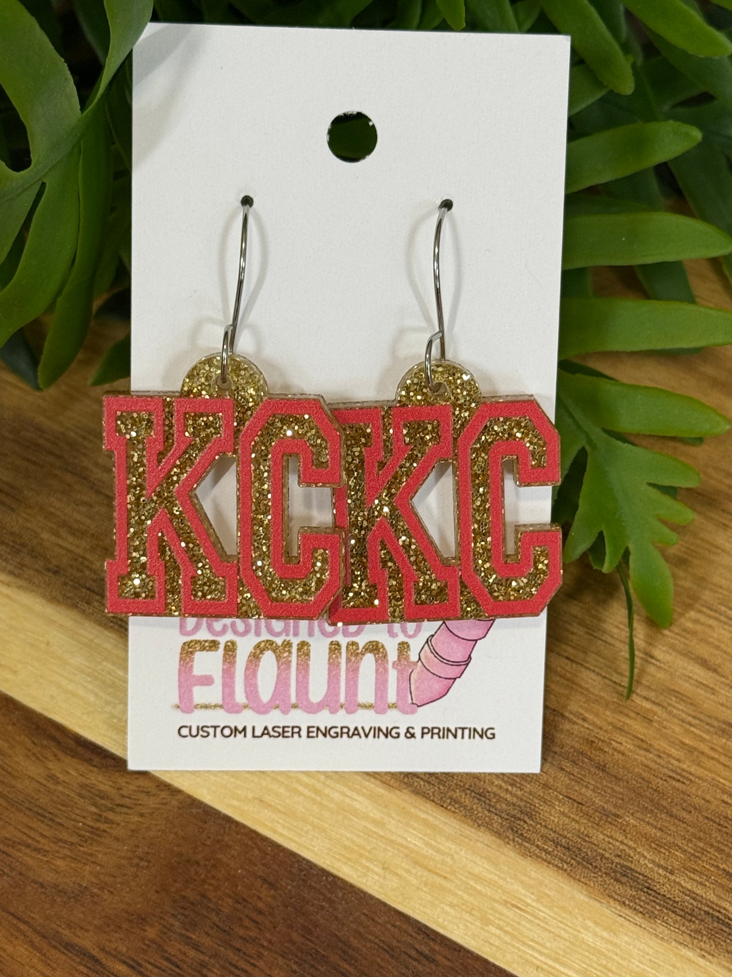 UV Printed KC Glitter Varsity Dangle Earrings