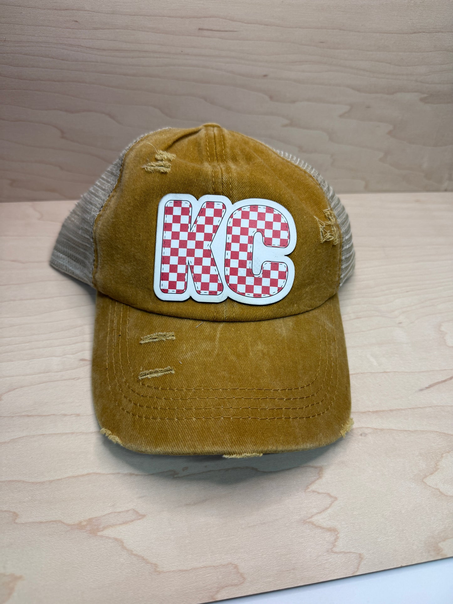 UV Printed Red KC Varsity Women's Ponytail Hat
