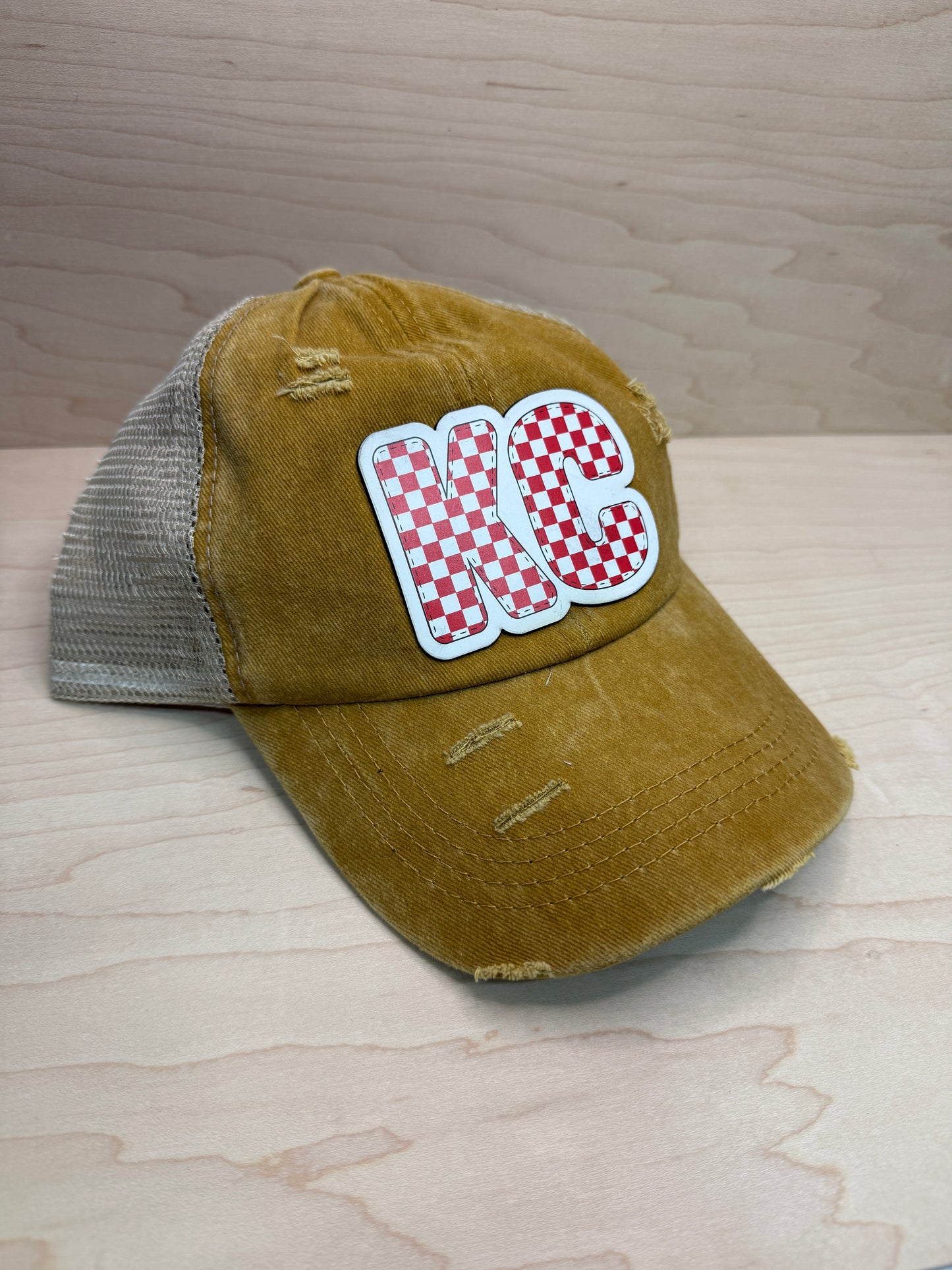 UV Printed Red KC Varsity Women's Ponytail Hat