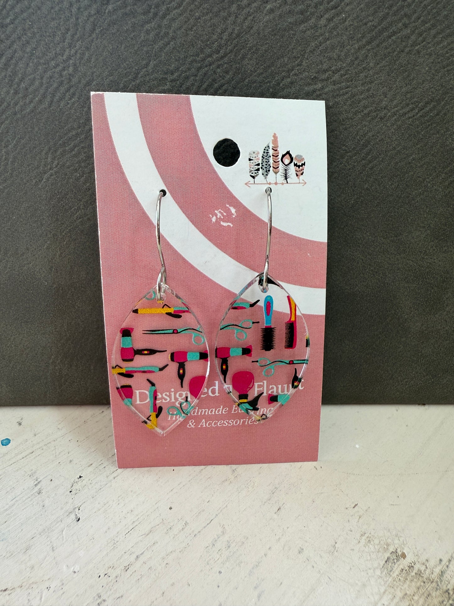 Hair Dresser Scattered Print Dangle Earrings