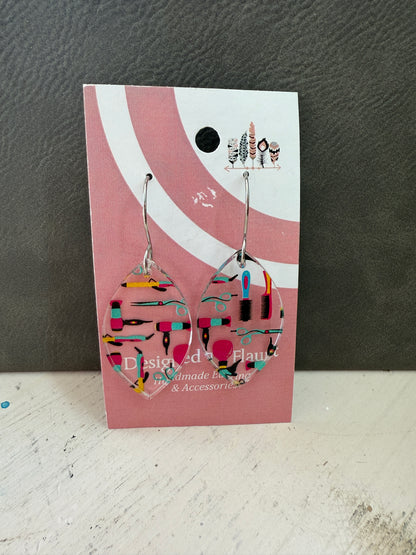 Hair Dresser Scattered Print Dangle Earrings