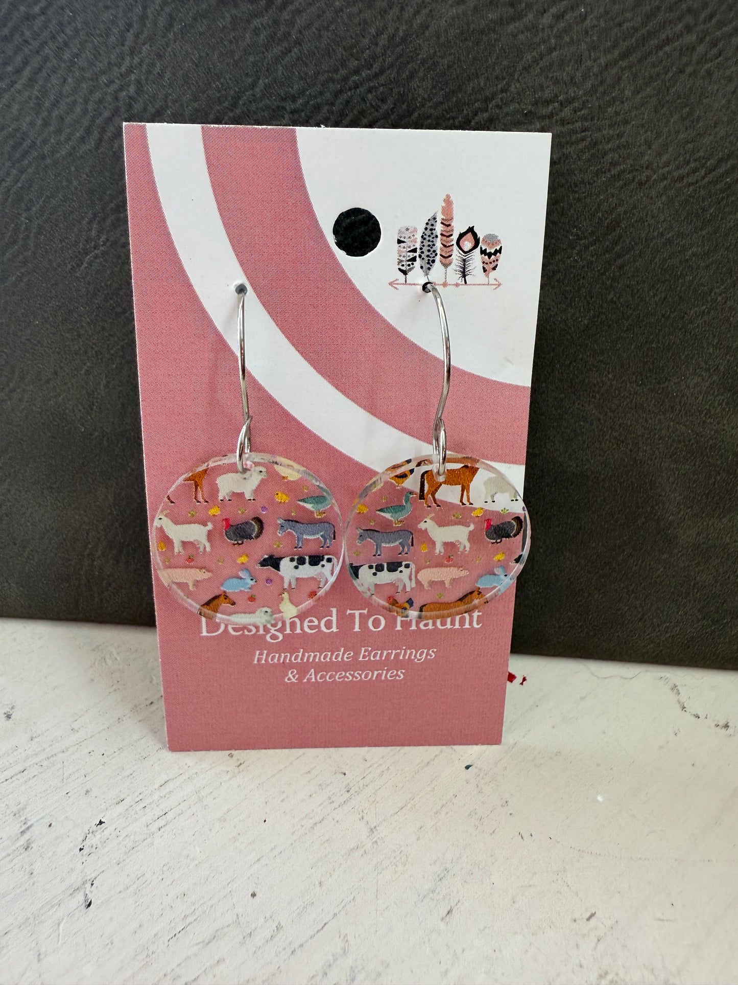 Farm Animals Scattered Print Dangle Earrings