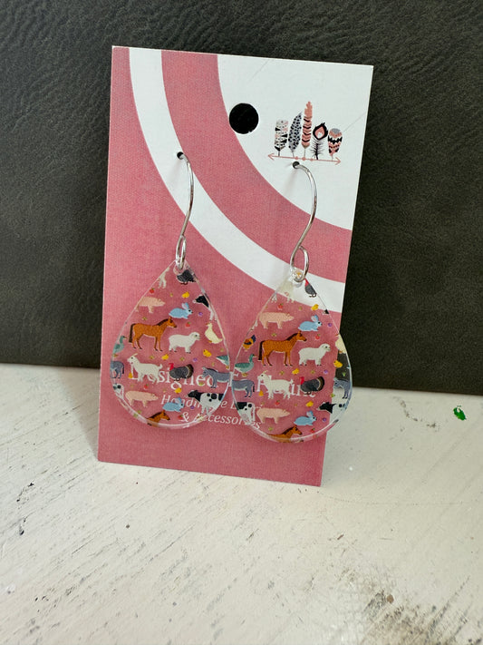 Farm Animals Scattered Print Dangle Earrings
