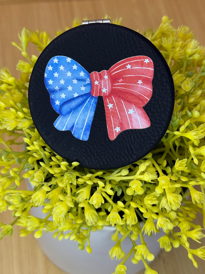 UV Printed Red White and Blue Bow Compact Mirror
